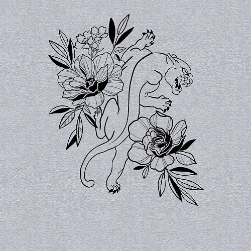 Мужской свитшот Кошка с цветами тату / Меланж – фото 3