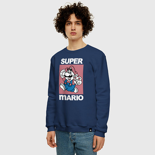 Мужской свитшот Супер Марио с грибочком / Тёмно-синий – фото 3