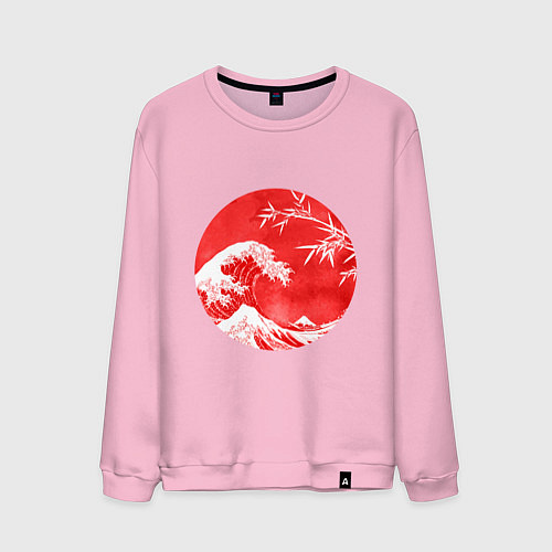 Мужской свитшот Волна в Канагаве / Светло-розовый – фото 1