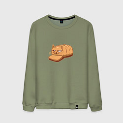 Свитшот хлопковый мужской Кот хлеб - Bread Cat, цвет: авокадо