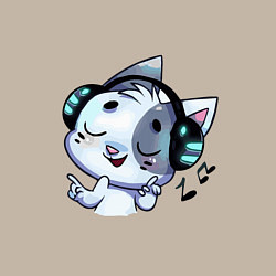 Свитшот хлопковый мужской Котик в наушниках, цвет: миндальный — фото 2