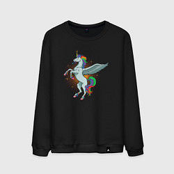 Свитшот хлопковый мужской Единорог с крыльями, цвет: черный