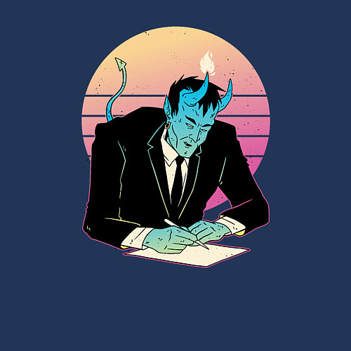 Мужской свитшот Retrowave Demon Продажа души / Тёмно-синий – фото 3