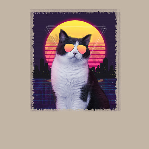 Мужской свитшот Synthwave cat / Миндальный – фото 3