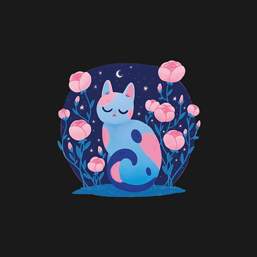 Мужской свитшот Ночь и котик / Черный – фото 3