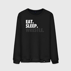 Свитшот хлопковый мужской EAT SLEEP WRESTLE, цвет: черный