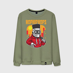 Свитшот хлопковый мужской Робот с микрофоном, цвет: авокадо