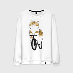 Свитшот хлопковый мужской Котик на велосипеде, цвет: белый