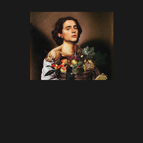 Мужской свитшот Тимоти Шаламе картина корзина с фруктами Timothee / Черный – фото 3