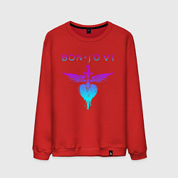 Свитшот хлопковый мужской BON JOVI NEON LOGO HEART, цвет: красный