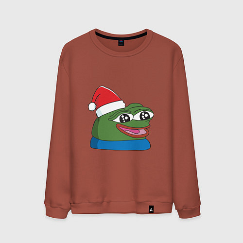Мужской свитшот Pepe, pepe happy, Пепе хеппи, pepe happy new year / Кирпичный – фото 1