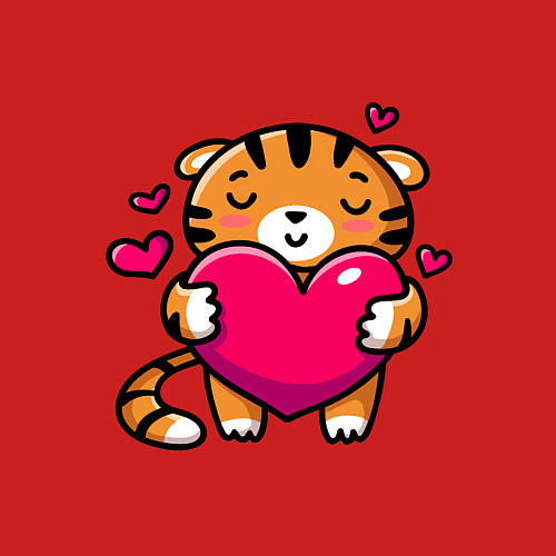 Мужской свитшот Милый тигренок с сердечком / Красный – фото 3