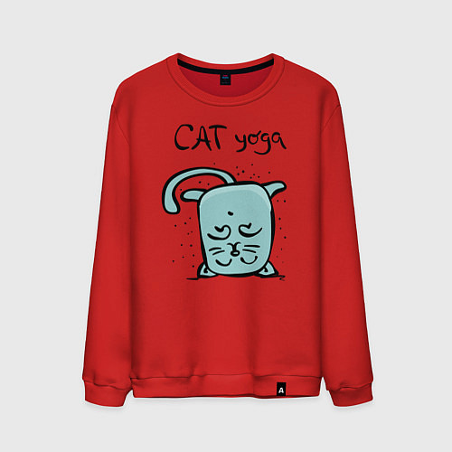 Мужской свитшот Кот и йога / Красный – фото 1