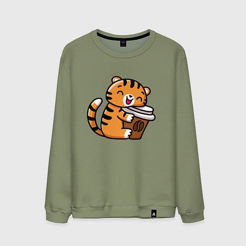 Мужской свитшот Тигренок и кофе / Авокадо – фото 1