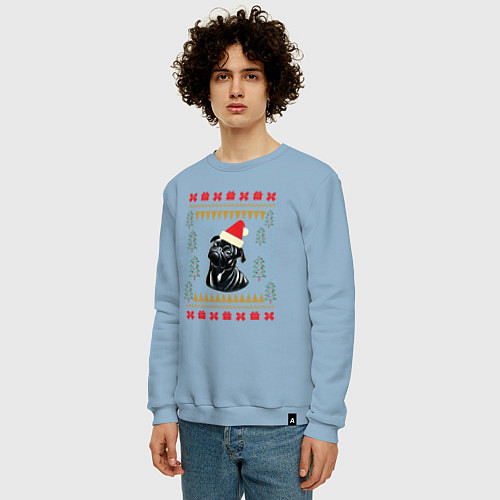 Мужской свитшот Рождественский свитер Черный мопс / Мягкое небо – фото 3