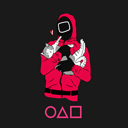 Свитшот хлопковый мужской Игра в кальмара - милый котик, цвет: черный — фото 2