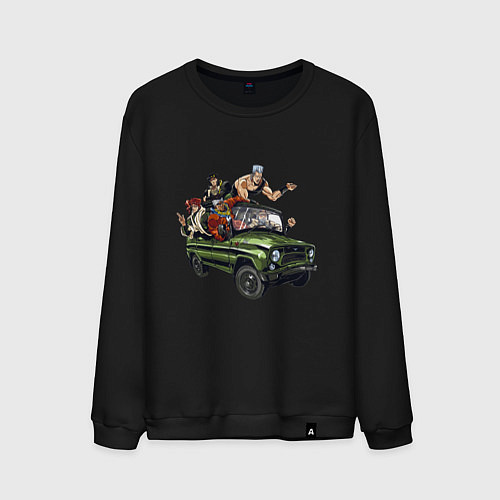 Мужской свитшот Персонажи жожо едут на уазике джо джо / Черный – фото 1
