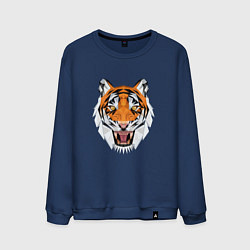 Свитшот хлопковый мужской Свирепый тигр стиль low poly, цвет: тёмно-синий