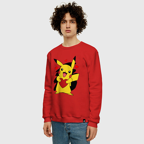 Мужской свитшот ПИКАЧУ И СЕРДЕЧКО POKENON PIKACHU LOVE / Красный – фото 3