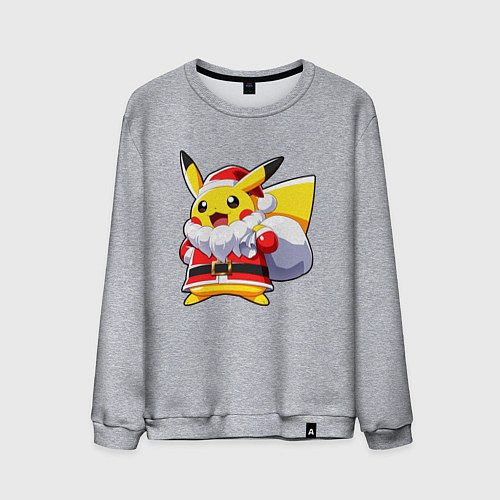 Мужской свитшот НОВОГОДНИЙ ПИКАЧУ САНТА КЛАУС / Меланж – фото 1