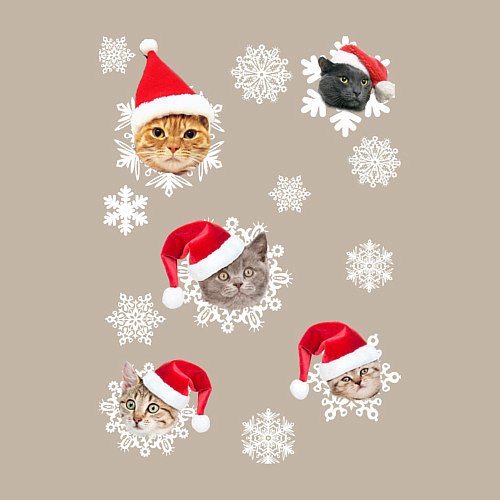 Мужской свитшот Новогодние Коты в Шапках / Миндальный – фото 3