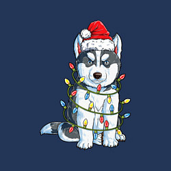 Свитшот хлопковый мужской НОВОГОДНИЙ ХАСКИ В ГИРЛЯНДЕ, цвет: тёмно-синий — фото 2