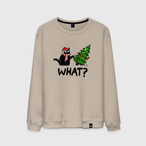 Мужской свитшот WHAT? КОТ РОНЯЕТ ЁЛКУ / Миндальный – фото 1