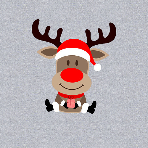 Мужской свитшот Новогодний олень с подарком в руках / Меланж – фото 3
