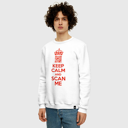 Мужской свитшот Keep calm and scan me - fuck off / Белый – фото 3