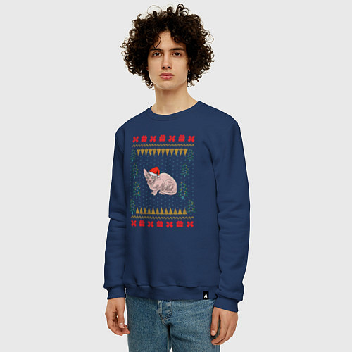 Мужской свитшот Сфинкс рождественский свитер / Тёмно-синий – фото 3