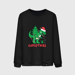 Свитшот хлопковый мужской Christmas Dinosaur, цвет: черный