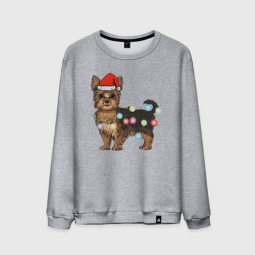 Мужской свитшот Йоркширский терьер новогодний / Меланж – фото 1