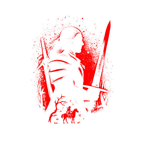 Мужской свитшот ВЕДЬМАК И ПЛОТВА, РУНЫ, БРЫЗГИ КРАСОК / Белый – фото 3