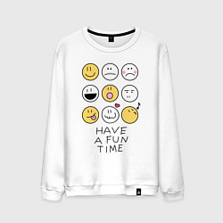 Свитшот хлопковый мужской Have a fun time - emoji, цвет: белый