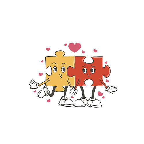 Мужской свитшот Влюбленная пара - пазлы / Белый – фото 3