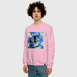 Свитшот хлопковый мужской Кот ван Гога Настроение, цвет: светло-розовый — фото 2