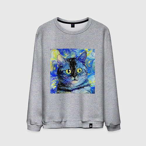 Мужской свитшот Кот ван Гога Настроение / Меланж – фото 1
