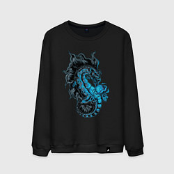 Свитшот хлопковый мужской Голубой дракон, цвет: черный