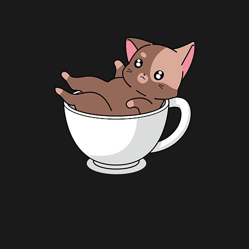 Мужской свитшот Милый Котик в чашке / Черный – фото 3