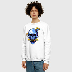 Свитшот хлопковый мужской Skull & Mushrooms, цвет: белый — фото 2