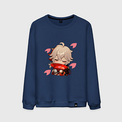 Свитшот хлопковый мужской Маленький Казуха ест геншин импакт, цвет: тёмно-синий
