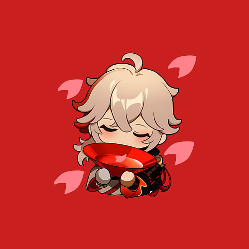 Мужской свитшот Маленький Казуха ест геншин импакт / Красный – фото 3