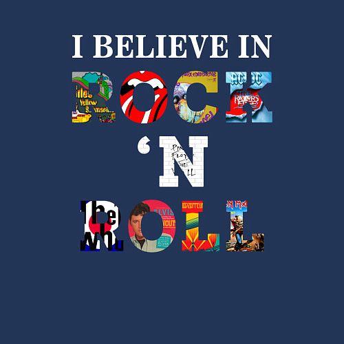 Мужской свитшот Я ВЕРЮ В РОК-Н-РОЛЛ I BELIEVE IN ROCK N ROLL / Тёмно-синий – фото 3