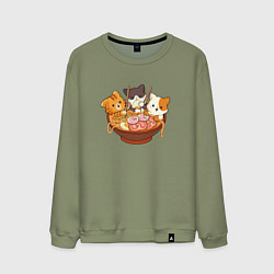 Свитшот хлопковый мужской Kawaii Cat Ramen, цвет: авокадо
