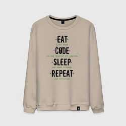 Свитшот хлопковый мужской EAT CODE SLEEP REPEAT, цвет: миндальный