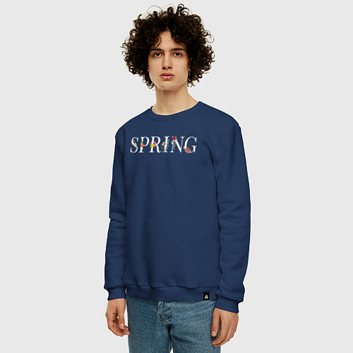 Мужской свитшот Spring blooms / Тёмно-синий – фото 3
