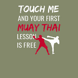 Свитшот хлопковый мужской Тронь меня и получишь свой первый урок Муай Тай бе, цвет: авокадо — фото 2