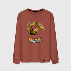 Свитшот хлопковый мужской Rayman Legends Зеленый человечек с щитом, цвет: кирпичный