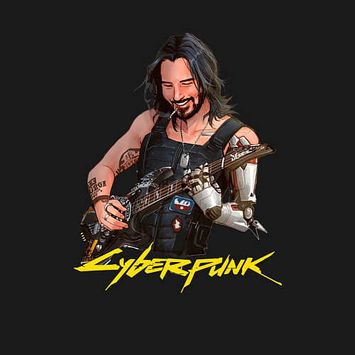 Мужской свитшот Джонни Cyberpunk2077 Johnny с гитарой / Черный – фото 3