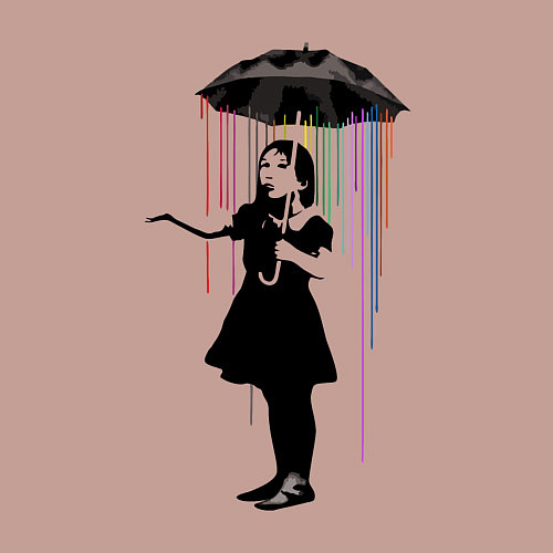 Мужской свитшот BANKSY БЭНКСИ девушка под зонтом / Пыльно-розовый – фото 3